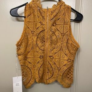 Crochet mustard yellow high neck cropped top. Size medium